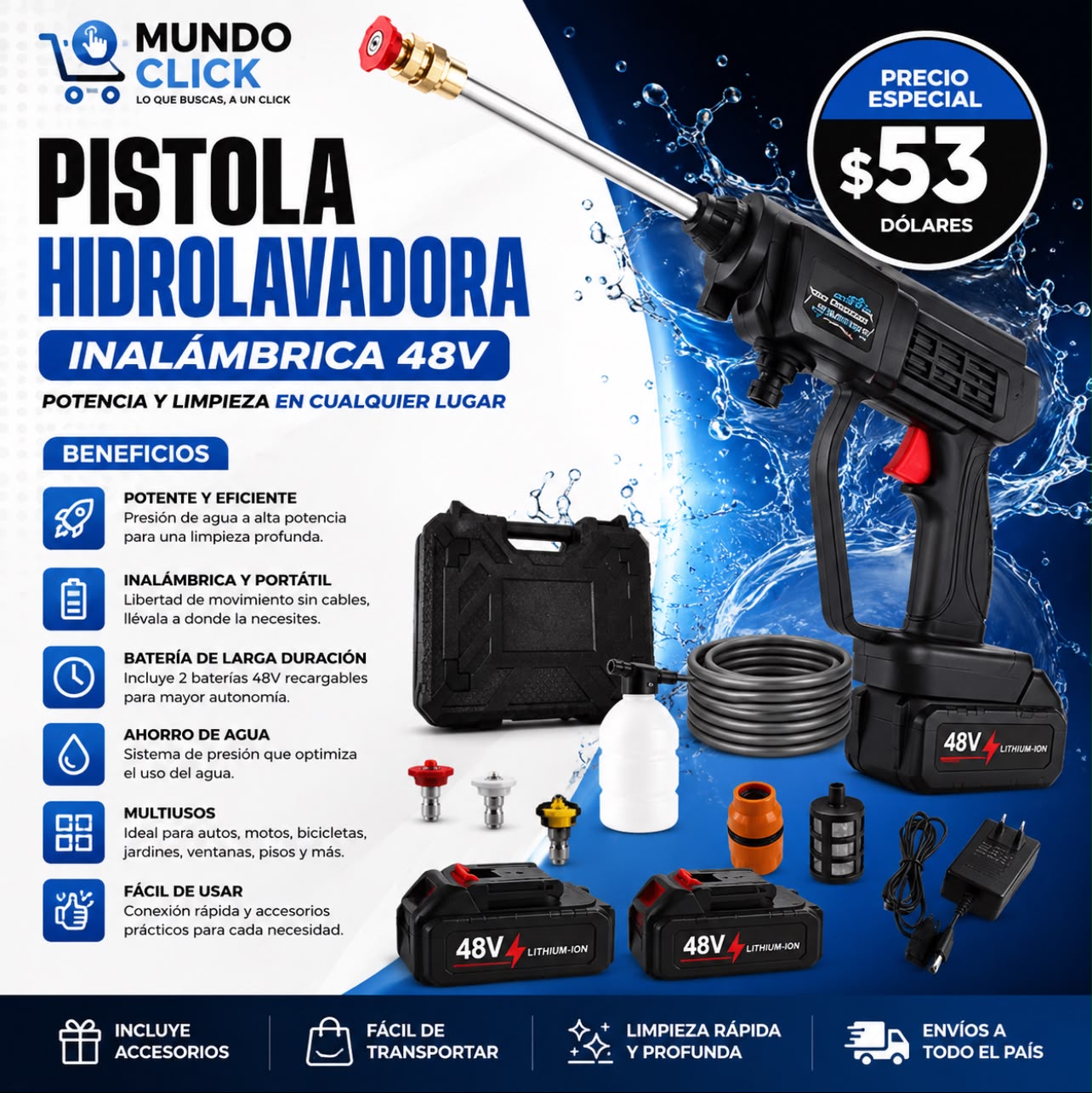 PISTOLA HIDROLADORA INALAMBRICA 48V